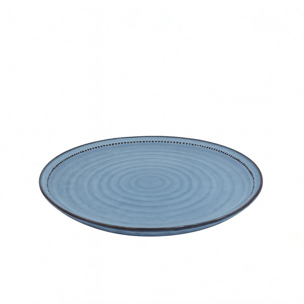 0001-15 – Ceramic Dinner Plate – 11" Textured Blue Glaze with Dotted Rim