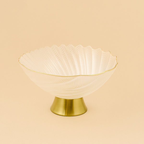 Glass Fruit Bowl with Gold Rim  and Pedestal Base  – 25cm (D)