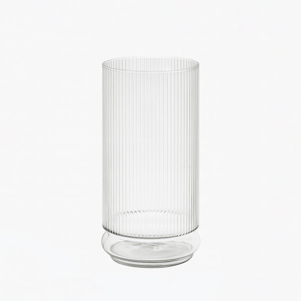 PG1022 Glass Flower Vase – 20cm (H) – Transparent Ribbed Cylinder Design