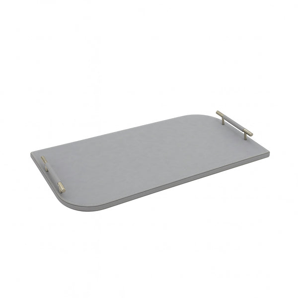 23R0010017 Oval Rectangular Leather Tray with Handle – 30 x 60 cm – Grey