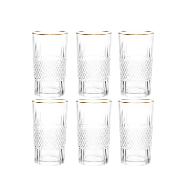 DSKB103-3BR Glass Tumbler Set – 6 Pieces – 280ml Premium Crystal-Cut Drinking Glasses with Gold Rimee
