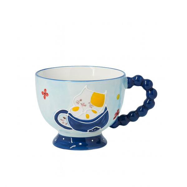 1515-15 Ceramic Mug – Cat Design with Navy Blue Handle