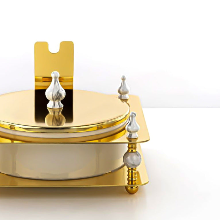 HM4107-G Candy Box – Elegant Gold Finish with Round Lidded Bowl and Decorative Stand