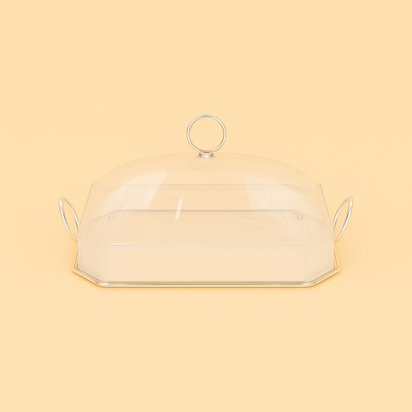 Acrylic Serving Tray with Lid and Handle – 34 cm (W) x 27 cm (L) – Silver Finish – CD-7509