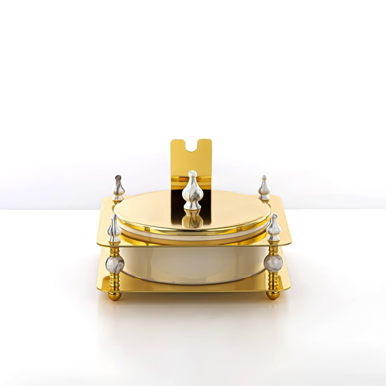 HM4107-G Candy Box – Elegant Gold Finish with Round Lidded Bowl and Decorative Stand