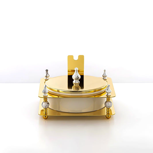 HM4107-G Candy Box – Elegant Gold Finish with Round Lidded Bowl and Decorative Stand