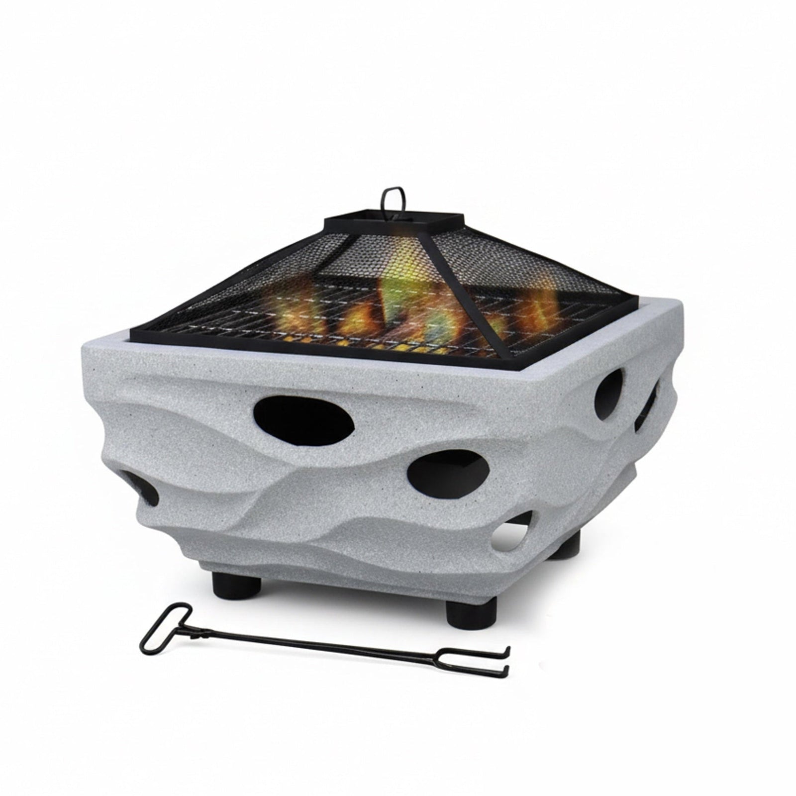 R241513S-004 موقد شواء خارجي VIP - 50 × 50 × 39 سم - تصميم على شكل حجر مربع محكم