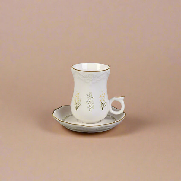 Ceramic Tea Cup & Saucer Set – 6 Piece – Elegant White  – SC3948