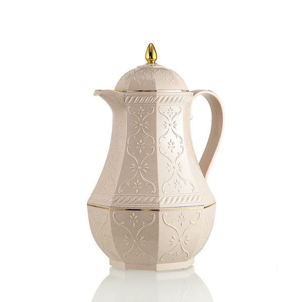 RS-624 Rose Vacuum Flask – 1.0L – Tea Server – Brown Beige Finish with Golden Accents