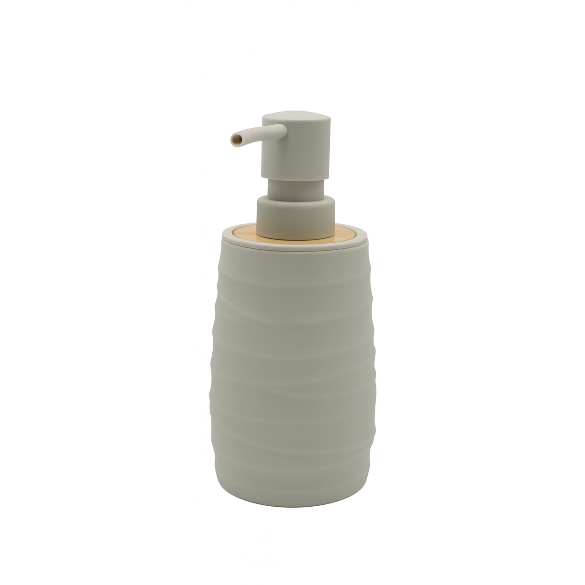 548-10 Soap Liquid Dispenser – Beige with Wooden Accent – Textured Wave Design