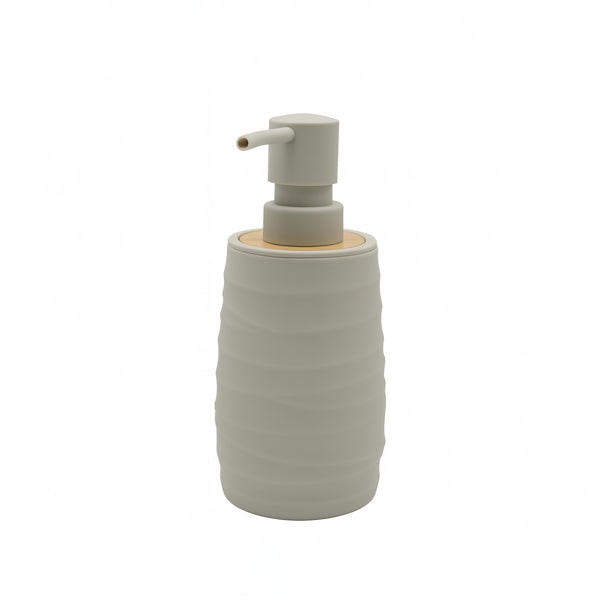 548-10 Soap Liquid Dispenser – Beige with Wooden Accent – Textured Wave Design