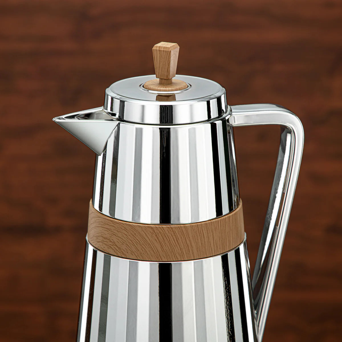 C77-SCW Vacuum Flask 2PC Set (1L + 0.7L) – Silver Wooden Finish – Elegant Thermal Bottles for Hot and Cold Drinks