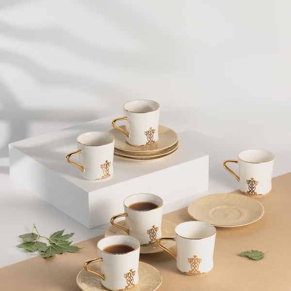 ET2952 Naqsh Tea Cup & Saucer 12-Piece Set – Ivory & Gold