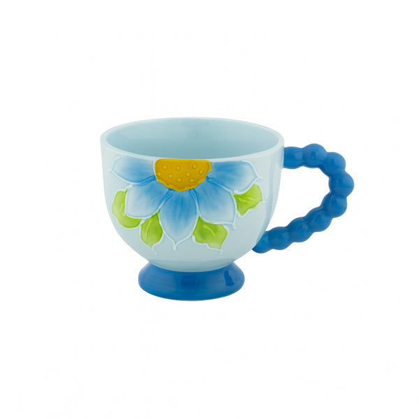 1517-01 Ceramic Mug – Blue Floral Design with Bubble Handle