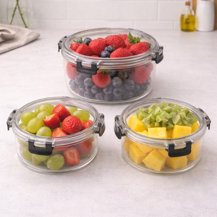 1331A Lusha Storage Container Set 3 Pieces Round Airtight Lock ...