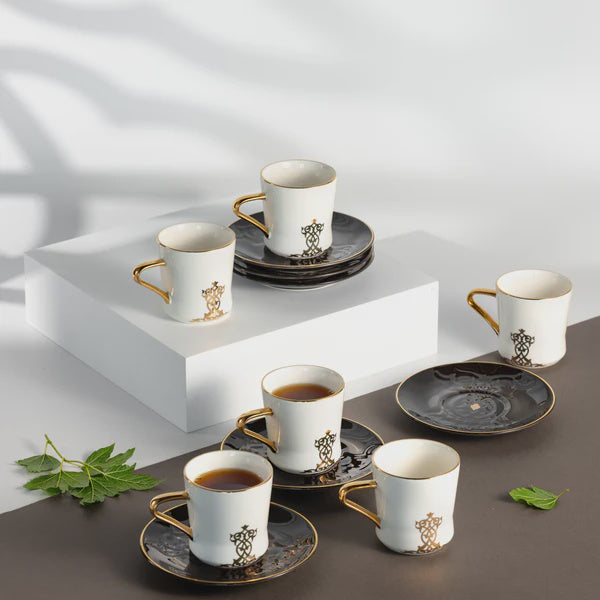 ET2954 Naqsh Tea Cup & Saucer 12-Piece Set – Black & Gold