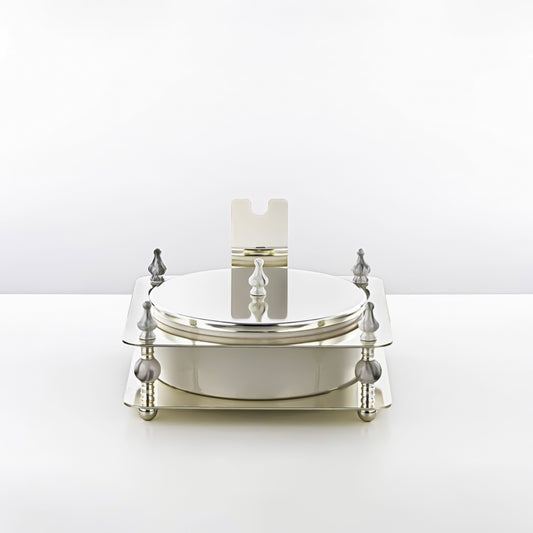 HM4107-S Candy Box – Elegant Silver Finish with Round Lidded Bowl and Decorative Stand
