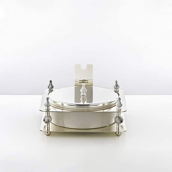 HM4107-S Candy Box – Elegant Silver Finish with Round Lidded Bowl and Decorative Stand
