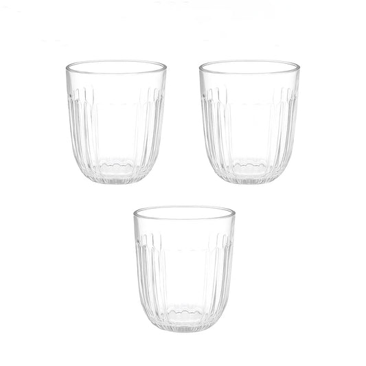 OCC111 – Glass Cup – 3-Piece Set – Clear Glass Drinking Cups with Vertical Oval Pattern
