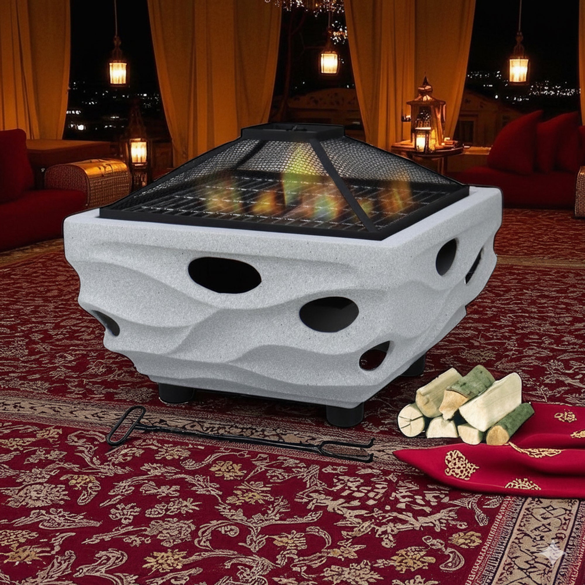 R241513S-004 موقد شواء خارجي VIP - 50 × 50 × 39 سم - تصميم على شكل حجر مربع محكم