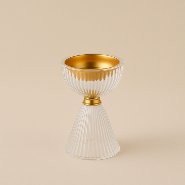Glass Incense Burner – 18.5 cm (H) – Gold – Modern Transparent Ribbed Design – NF-36051-P