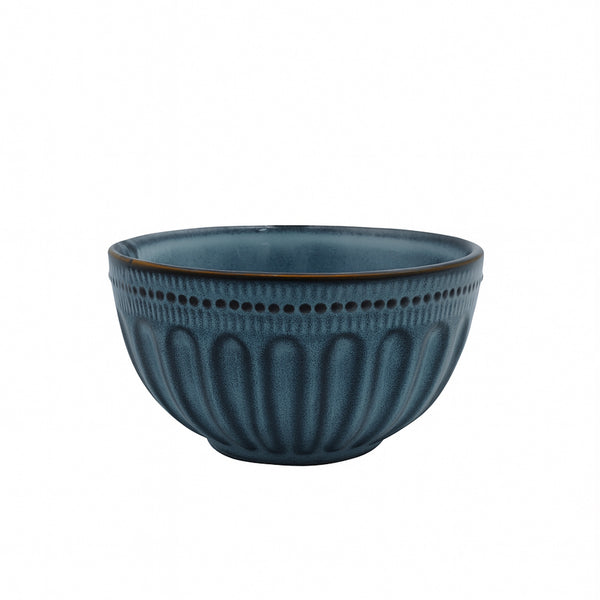 0001-19 – Ceramic Bowl – 4" Textured Blue Glaze with Embossed Pattern