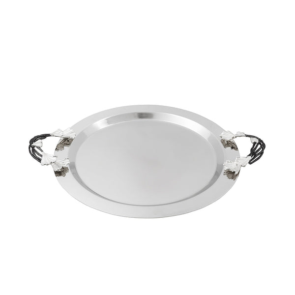 WB-1494 – Round Serving Tray – 40cm (D) – Silver with Silver Leaf Handles