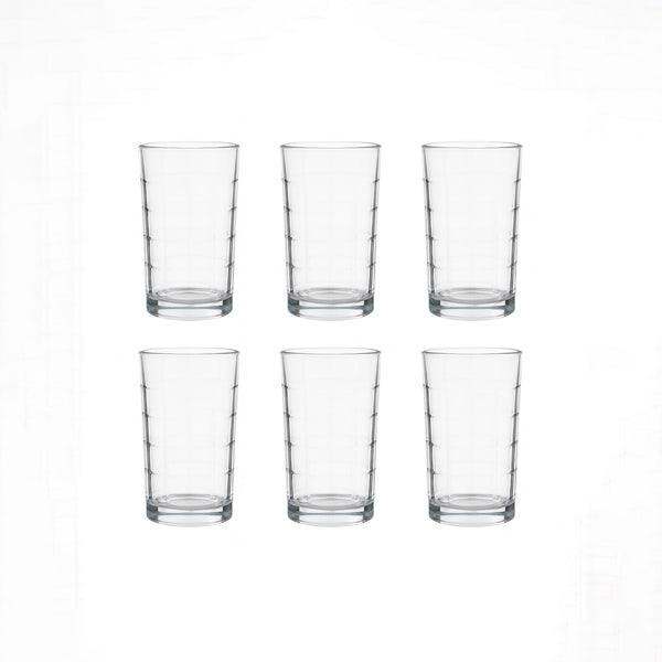 MT12-90/3-2 Overetta Tumbler Set – 6 Pieces – Clear Glass with Modern Textured Design