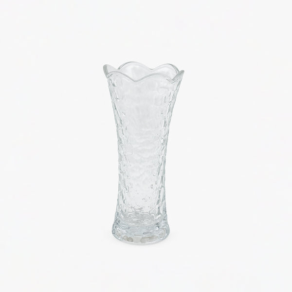 DSHP128-1C Glass Flower Vase – 19cm (H) – Clear Textured Design