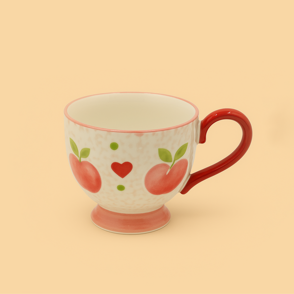Ceramic Cup with Peach and Heart Motif – 11.5cm (D) x 9.5cm (H) – 99561-02
