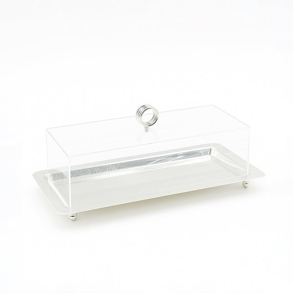 VK1009S – Acrylic Serving Tray with Lid – Silver – 15cm (L) x 33cm (W) x 9cm (H)
