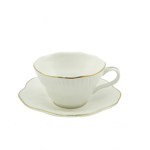 SC3640 Tea Cup & Saucer Set – 6-Piece Porcelain with Gold Rim