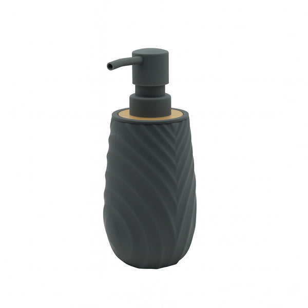 548-8 Soap Liquid Dispenser – Dark Grey with Wooden Accent – Leaf Texture Design