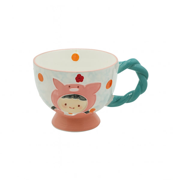 1515-14 Ceramic Mug – 400ml –  Green Twisted Handle