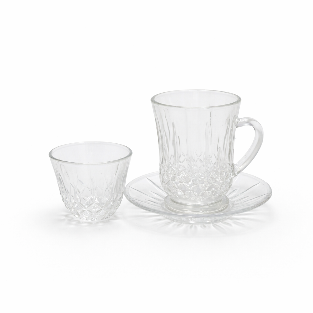 1434B0017 Elegant Textured Glass Tea & Coffee Cup Set 18 Pieces ...