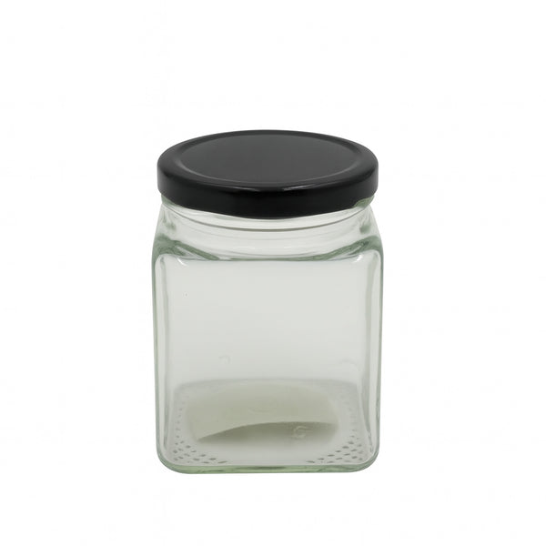 KK49 Glass Jar with Black Lid – 180ml – Clear Square Storage Container