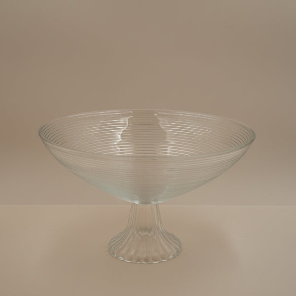 1130-2 Glass Fruit Stand – 30cm (D) – Elegant Ribbed Clear Pedestal Design