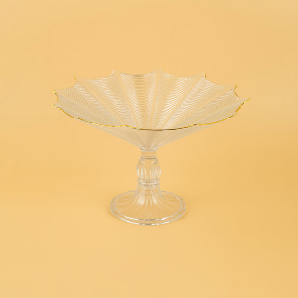 SJ627 – Glass Fruit Bowl with Gold Rim and Decorative Pedestal Base – 28cm (D)
