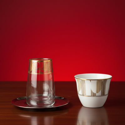 MK-430 Tea & Cawa Cup Set – 18-Piece Elegant Gold and Smoke Design