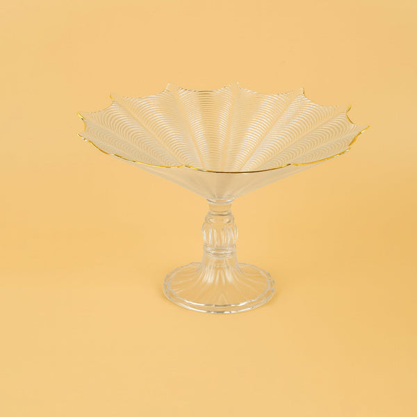 SJ628 – Glass Fruit Bowl with Gold Rim and Textured Pedestal Design – 31cm (D)