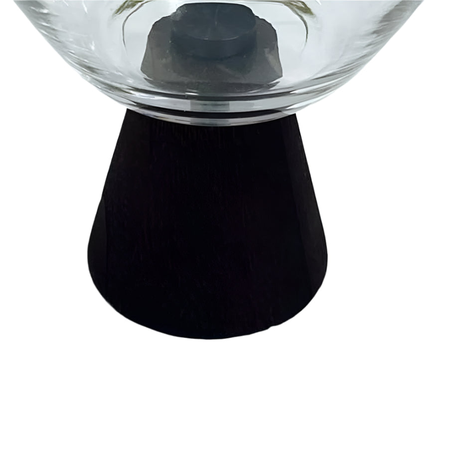 VG206 Glass Bowl with Wooden Stand and Gold Rim - 17cm x15cm