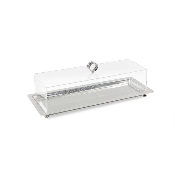 VK1008S  – Acrylic Serving Tray with Lid – Silver – 17cm (L) x 47cm (W) x 10cm (H)