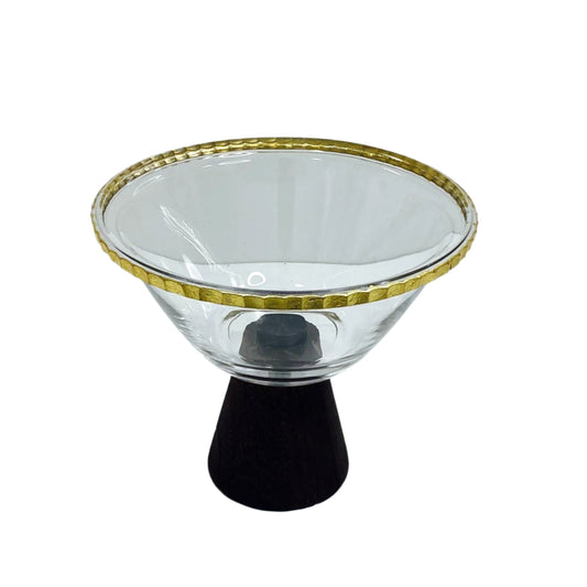 VG206 Glass Bowl with Wooden Stand and Gold Rim - 17cm x15cm
