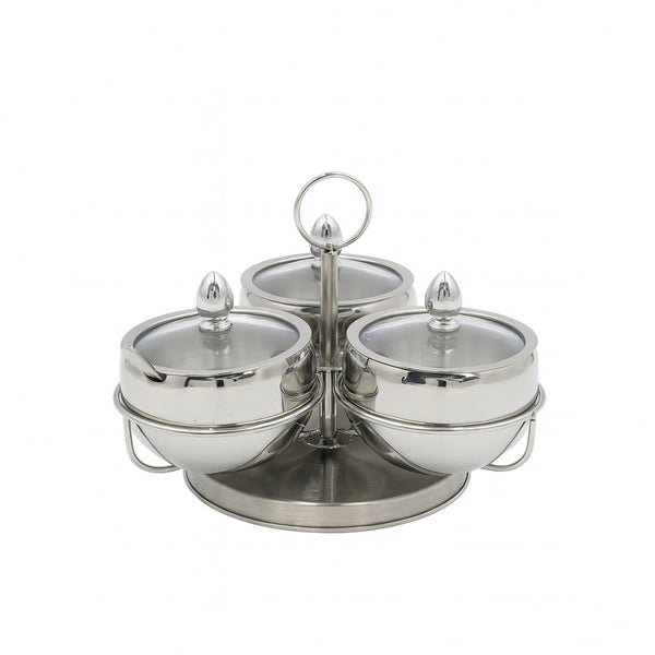 KK400 – Stainless Steel Spice Jar Set 3-Piece with Stand