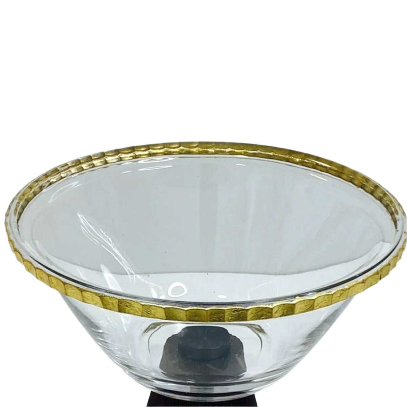 VG206 Glass Bowl with Wooden Stand and Gold Rim - 17cm x15cm