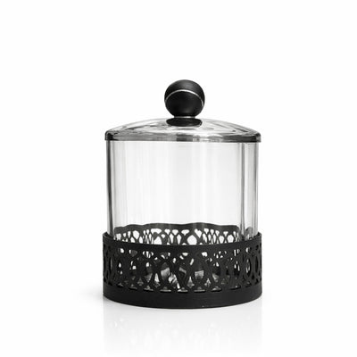 SBTC585 Glass Storage Canister – Small 4 × 4 inches – Clear Glass with Black Lid & Base
