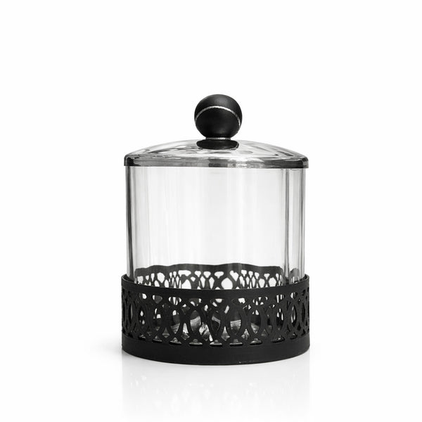 SBTC585 Glass Storage Canister – Small 4 × 4 inches – Clear Glass with Black Lid & Base
