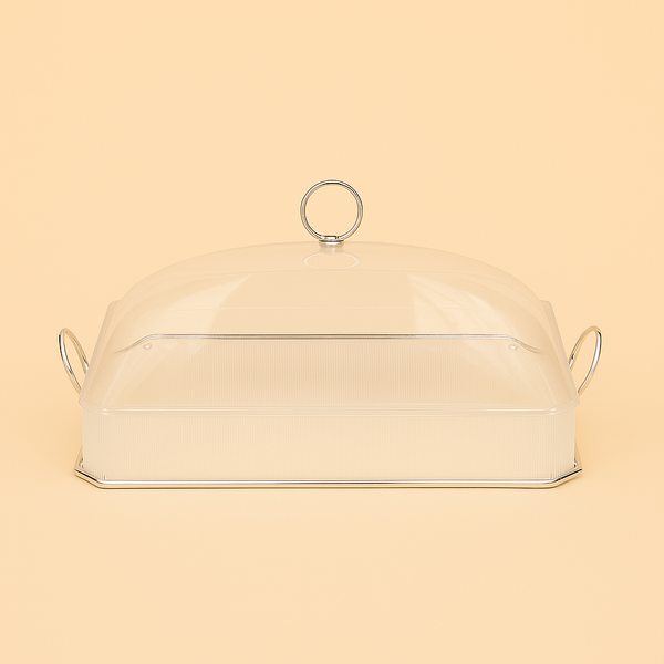 Acrylic Serving Tray with Lid and Handle – 46 cm (W) x 28 cm (L) – Silver Finish – CD-7506