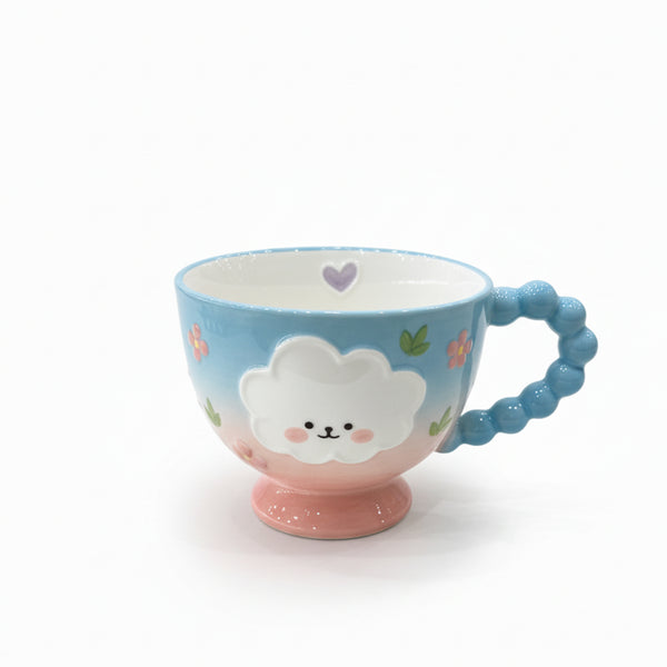 1520-07 Ceramic Cup –  Blue & White Finish with Cartoon Bear Design & Blue Twisted Handle