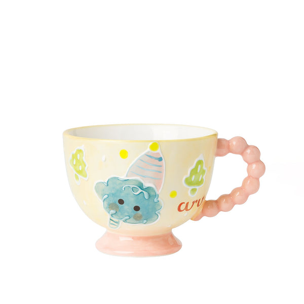 Cute mug with a cartoon character and 'wink' text on a white background